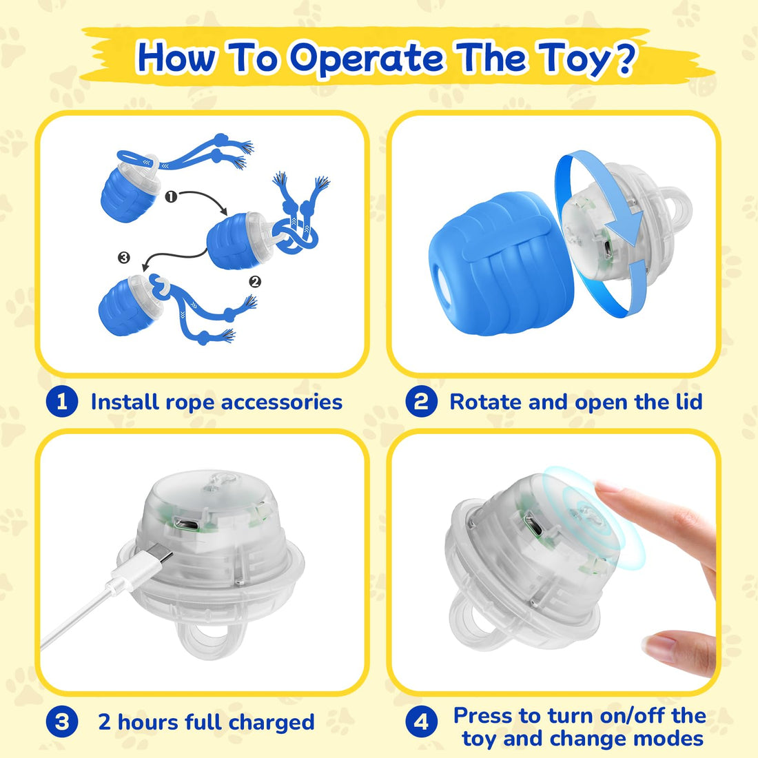 Interactive Automatic Rolling Dog Ball With Rope Toy