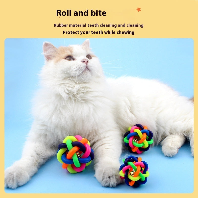 Colorful Woven Pet Toy Ball With Bell