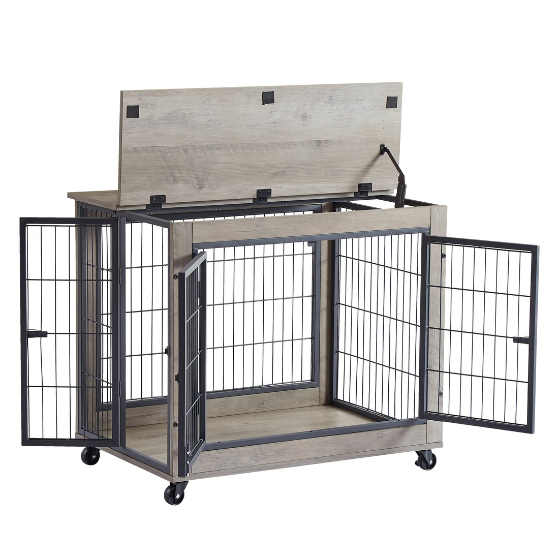 Furniture Dog Cage Crate With Double Doors Casters
