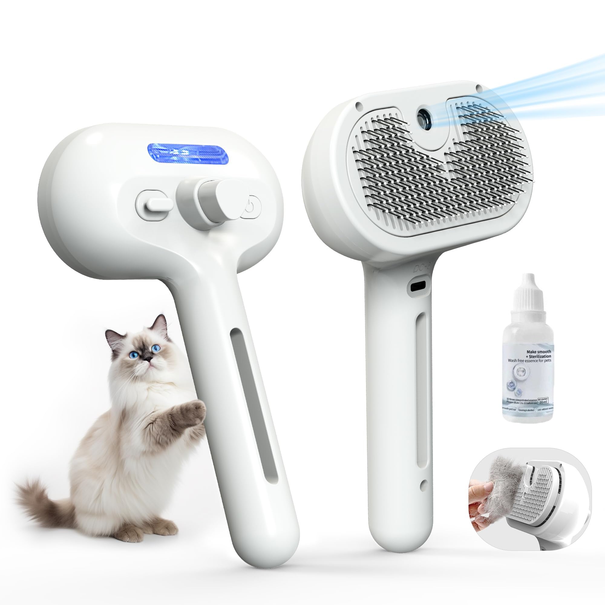 Pet Steam Brush Self-Cleaning Cool Mist Grooming Comb
