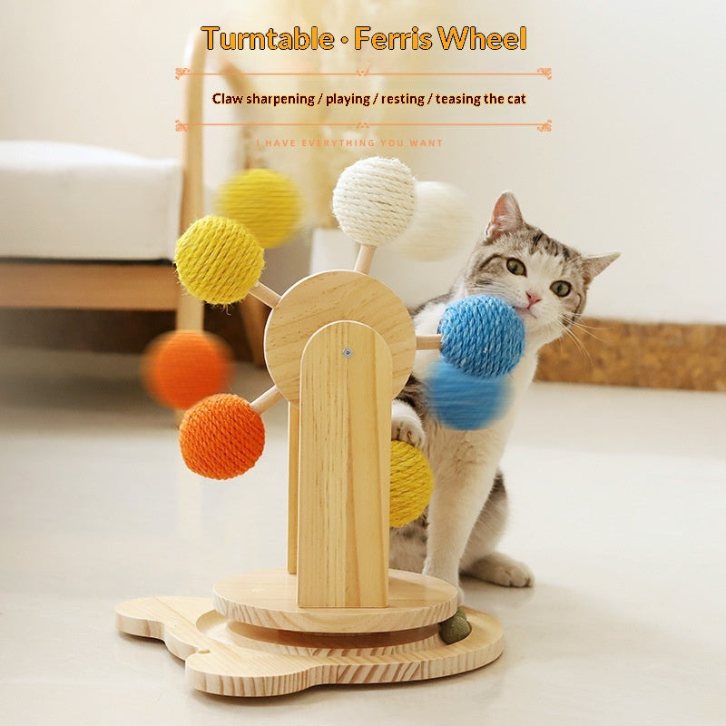 Solid Wood Cat Scratching Board Turntable Hemp Rope