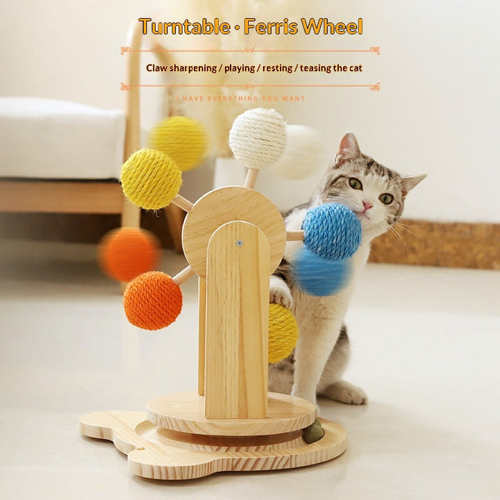 Solid Wood Cat Scratching Board Turntable Hemp Rope