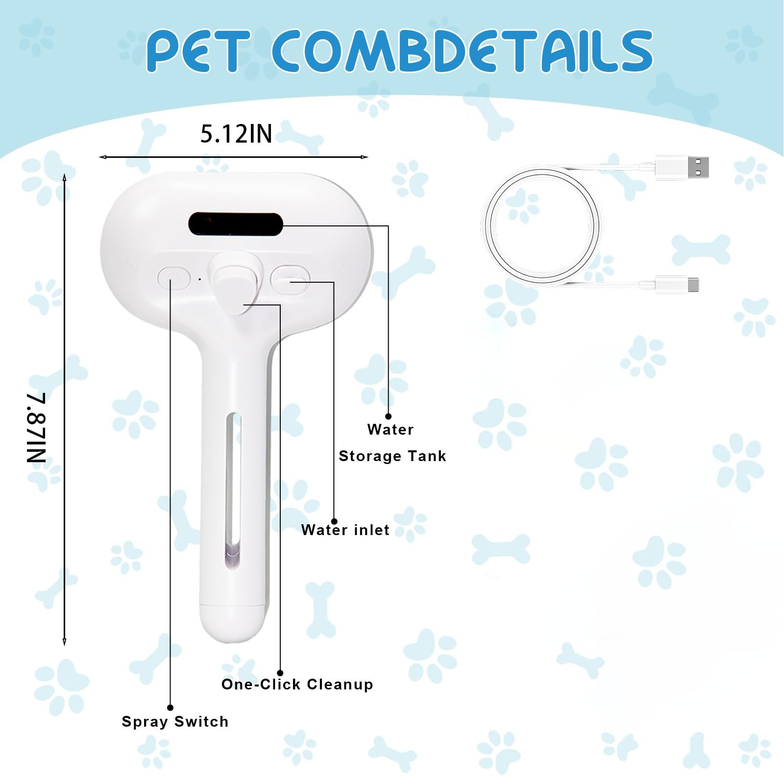 Pet Steam Brush Self-Cleaning Cool Mist Grooming Comb