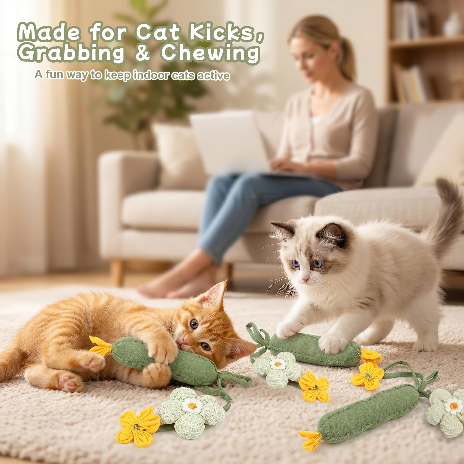 3-Piece Cucumber Catnip Kicker Plush Toys Indoor Cats