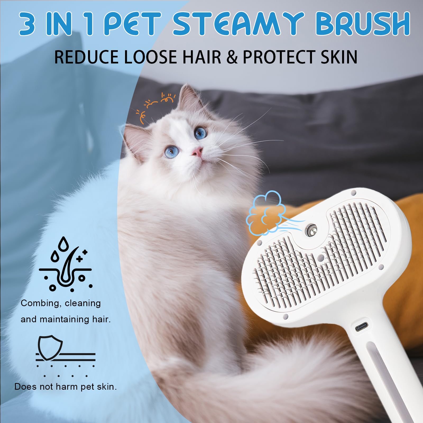 Pet Steam Brush Self-Cleaning Cool Mist Grooming Comb