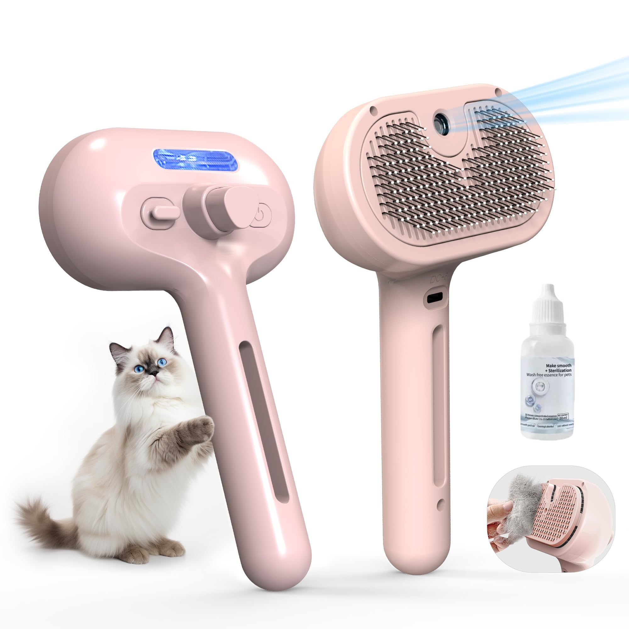 Pet Steam Brush Self-Cleaning Cool Mist Grooming Comb