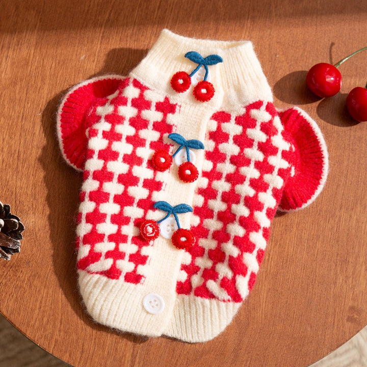 Cute Cherry Knitted Turtleneck Sweater For Small Dogs