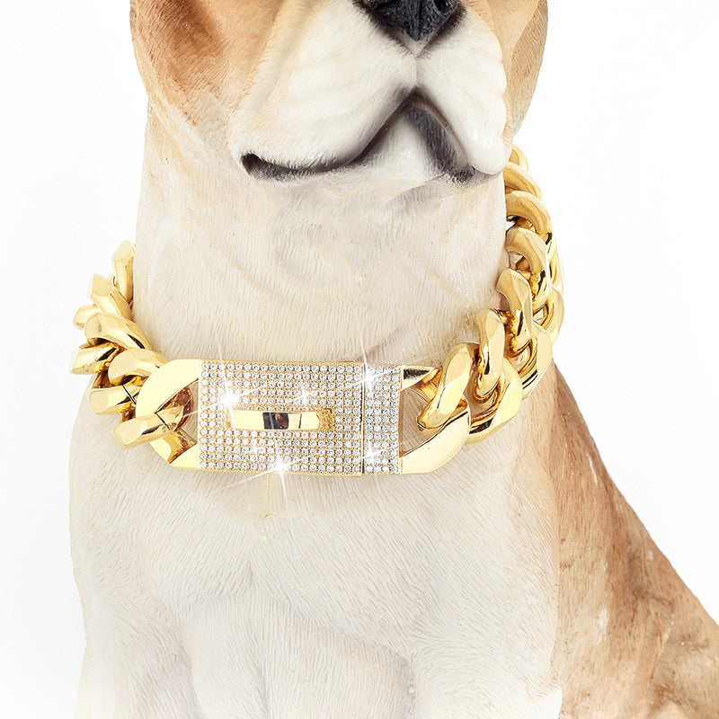 19mm Thick Dog Collar Gold Medium Large