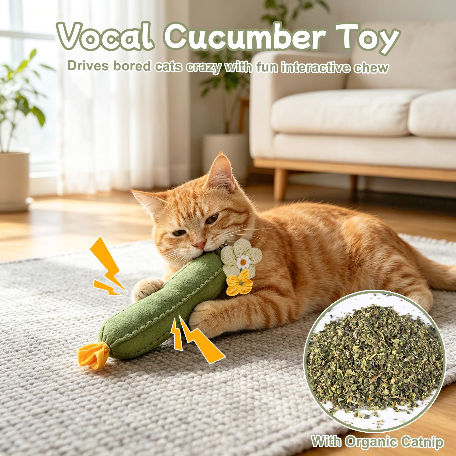 3-Piece Cucumber Catnip Kicker Plush Toys Indoor Cats
