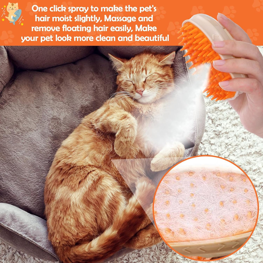 4-In-1 Cat Steam Brush For Shedding Grooming
