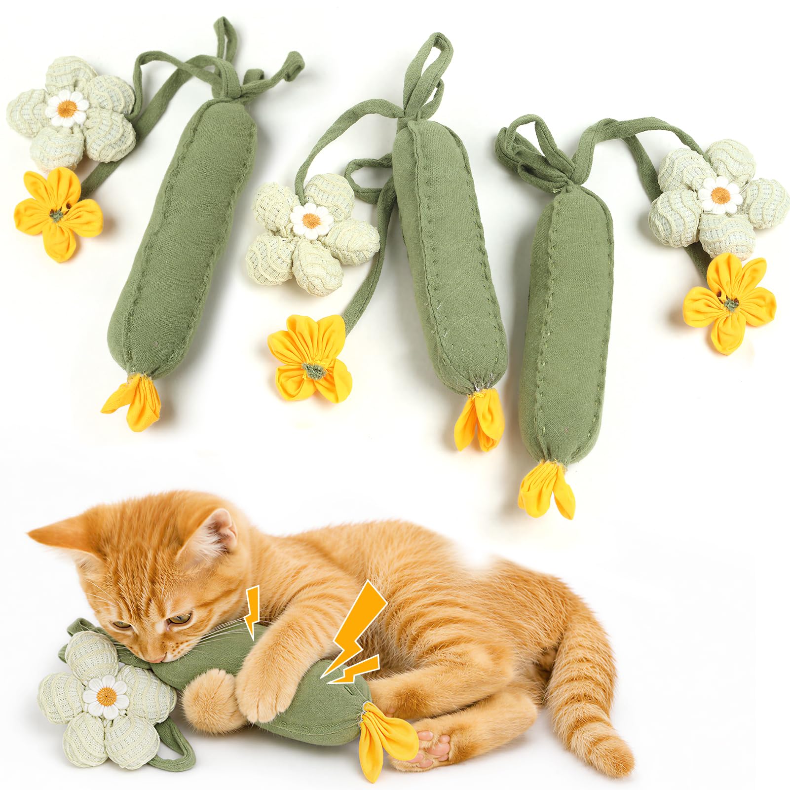 3-Piece Cucumber Catnip Kicker Plush Toys Indoor Cats