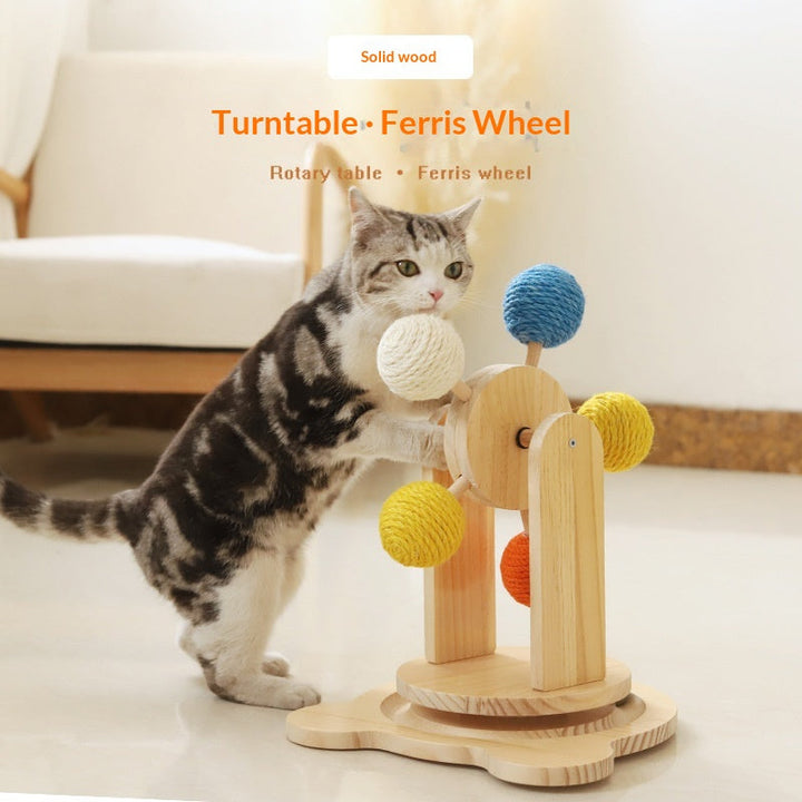 Solid Wood Cat Scratching Board Turntable Hemp Rope