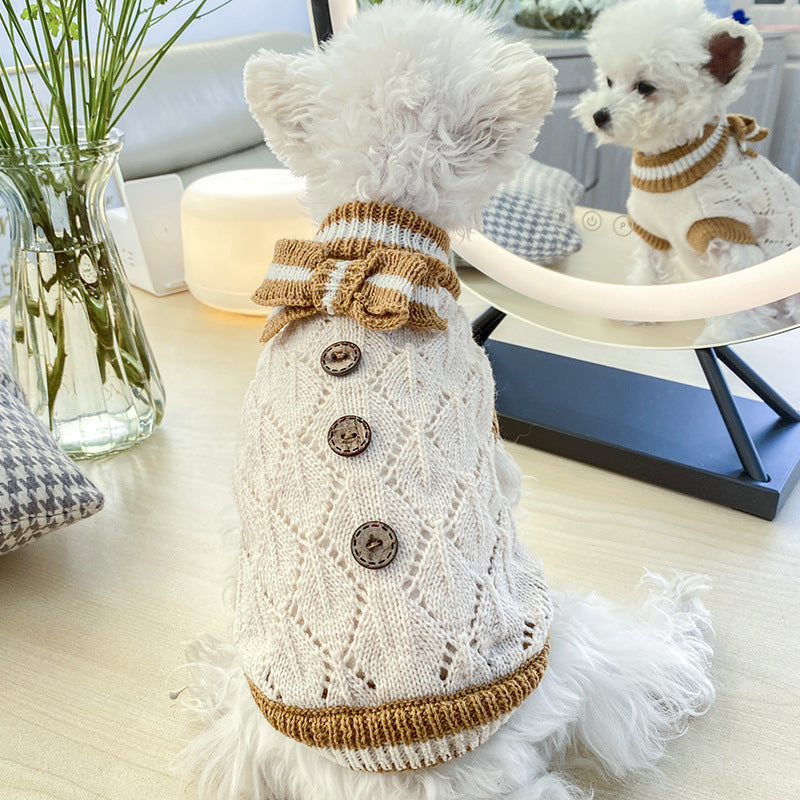 Bowknot Hollow Knit Sweater Costume For Dogs Cats