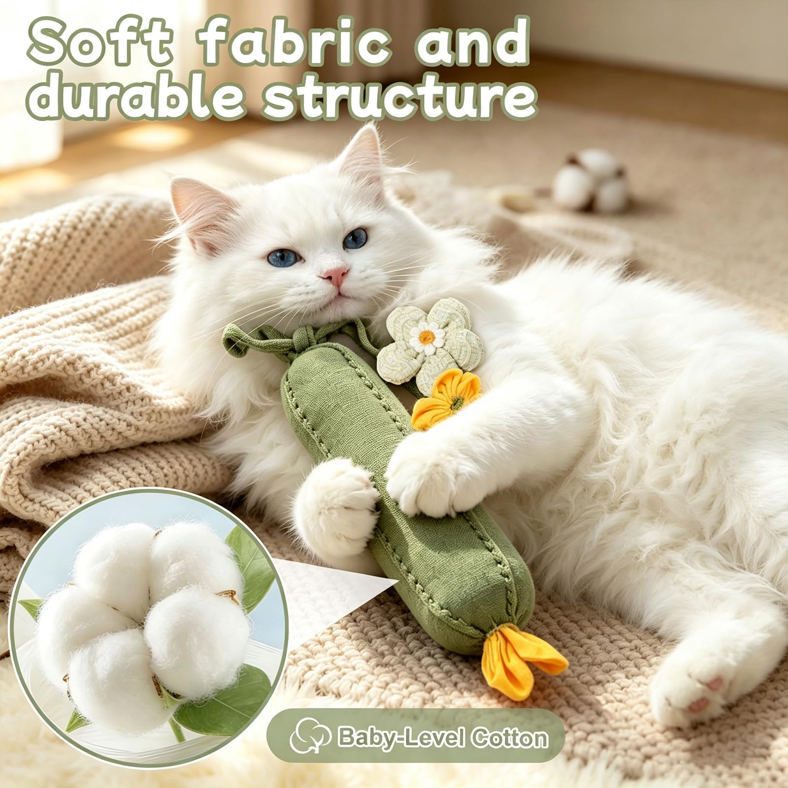 3-Piece Cucumber Catnip Kicker Plush Toys Indoor Cats