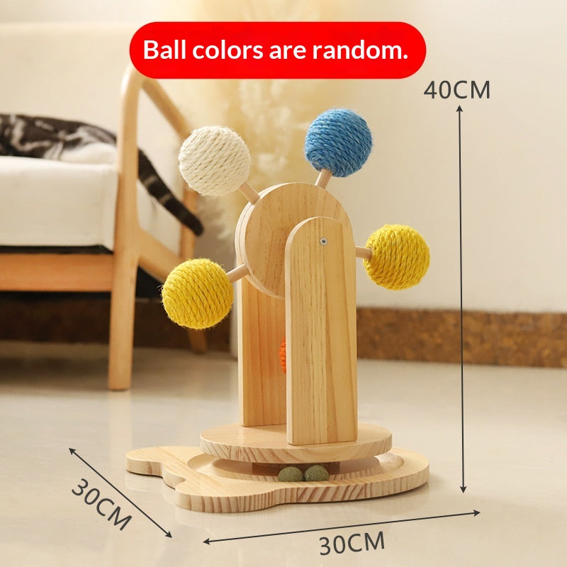 Solid Wood Cat Scratching Board Turntable Hemp Rope