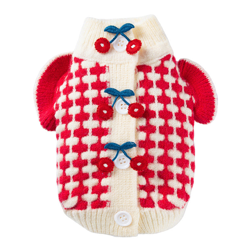 Cute Cherry Knitted Turtleneck Sweater For Small Dogs