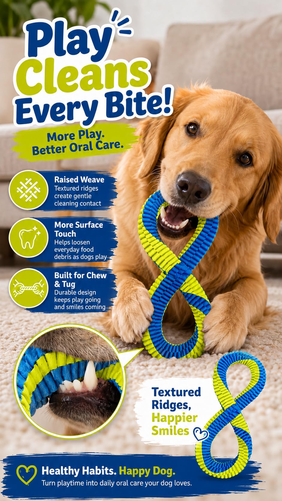 Dental Cleaning Tug Toy Textured Weave Two Loop