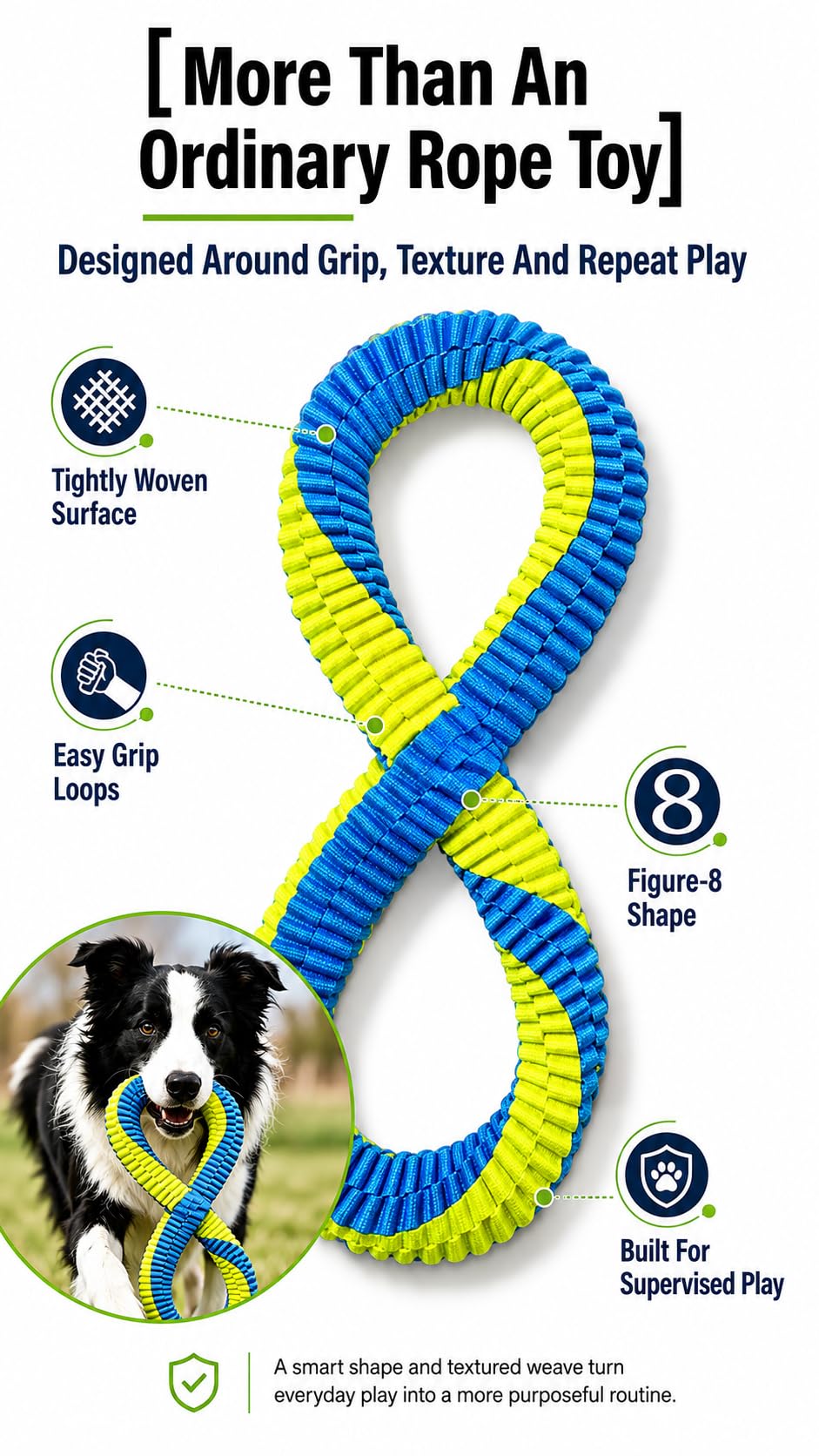 Dental Cleaning Tug Toy Textured Weave Two Loop