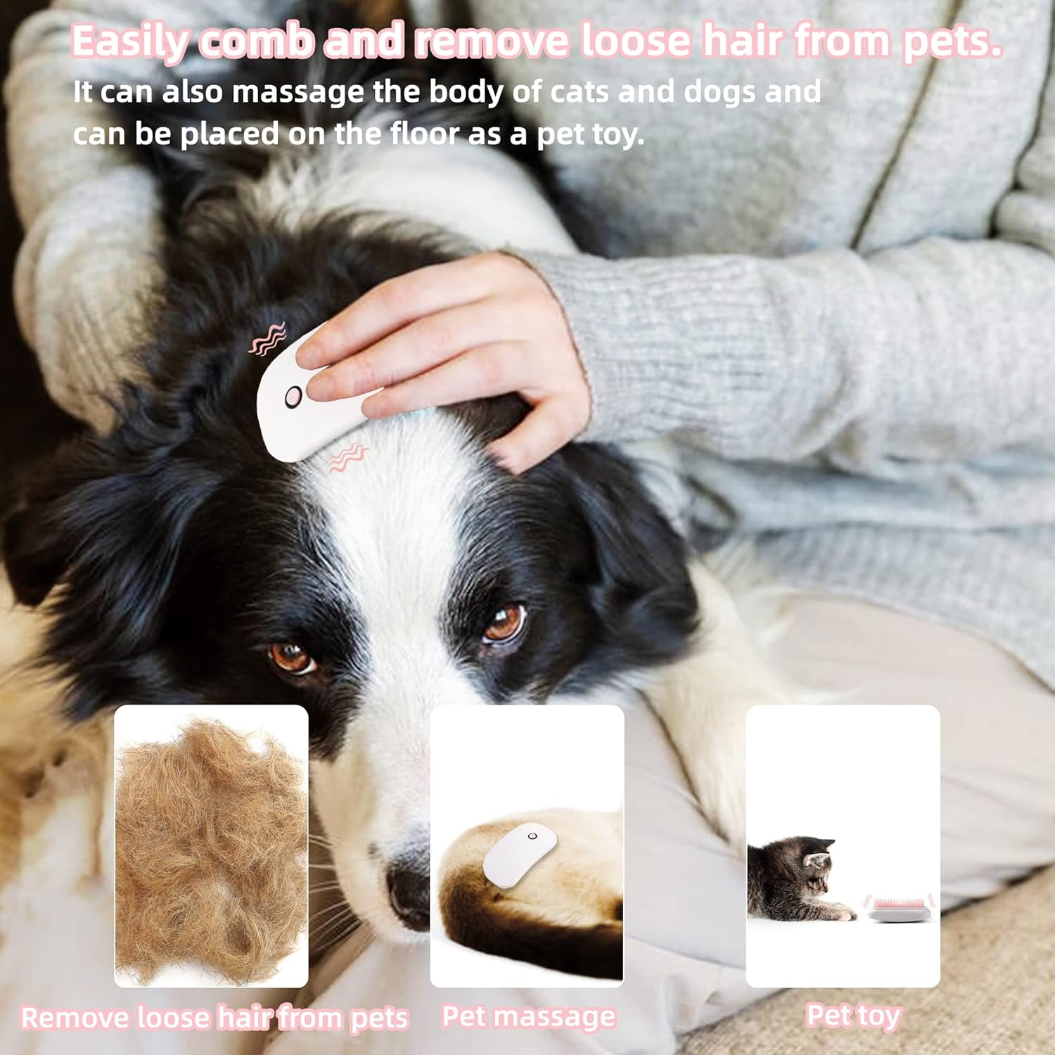Portable Electric Massage Brush For Cats Dogs Pink
