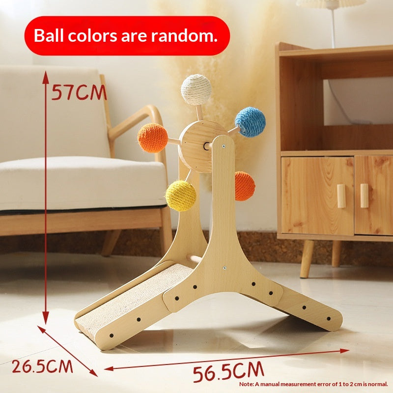 Solid Wood Cat Scratching Board Turntable Hemp Rope