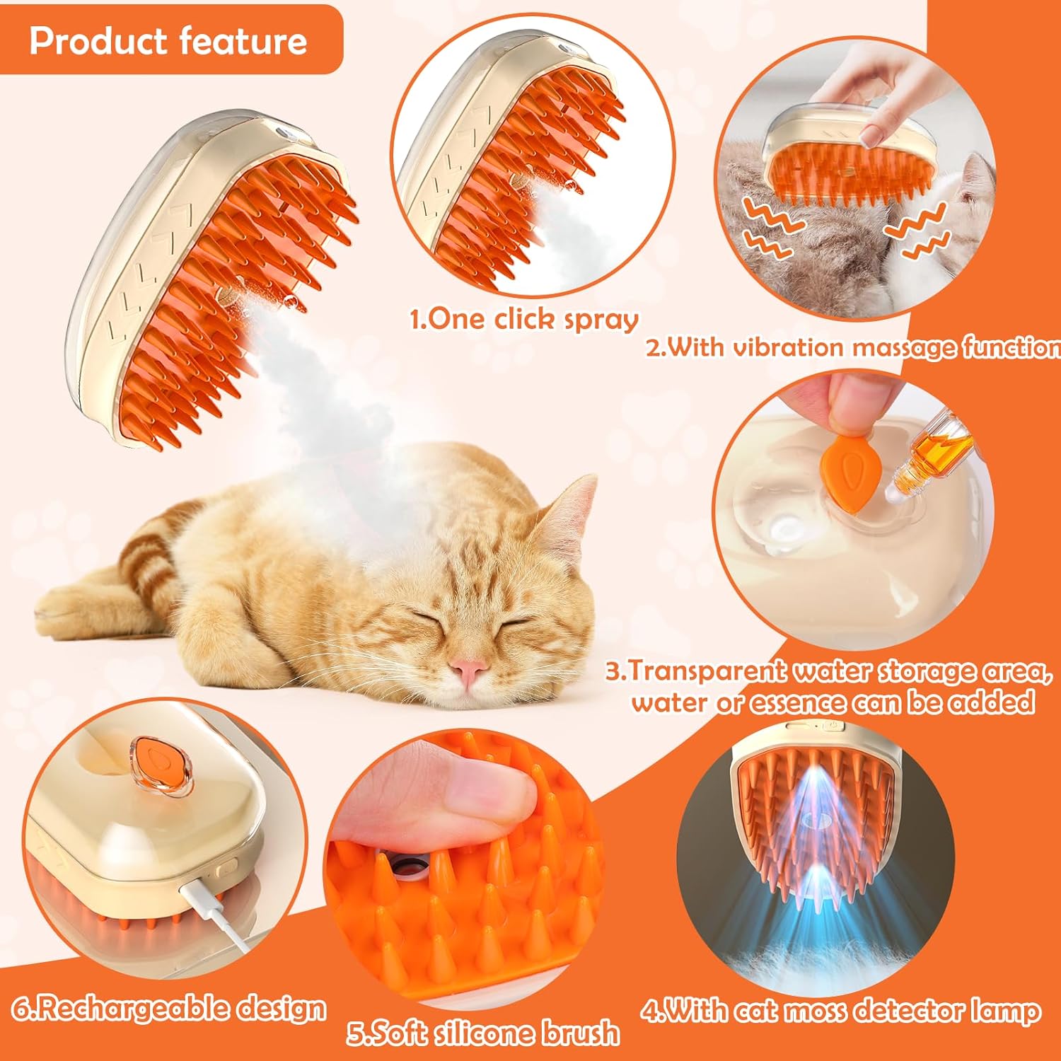 4-In-1 Cat Steam Brush For Shedding Grooming