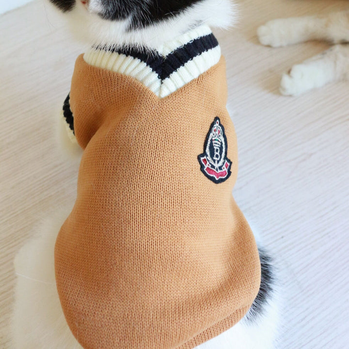American College Style Fleece Cat Knit Sweater Vest