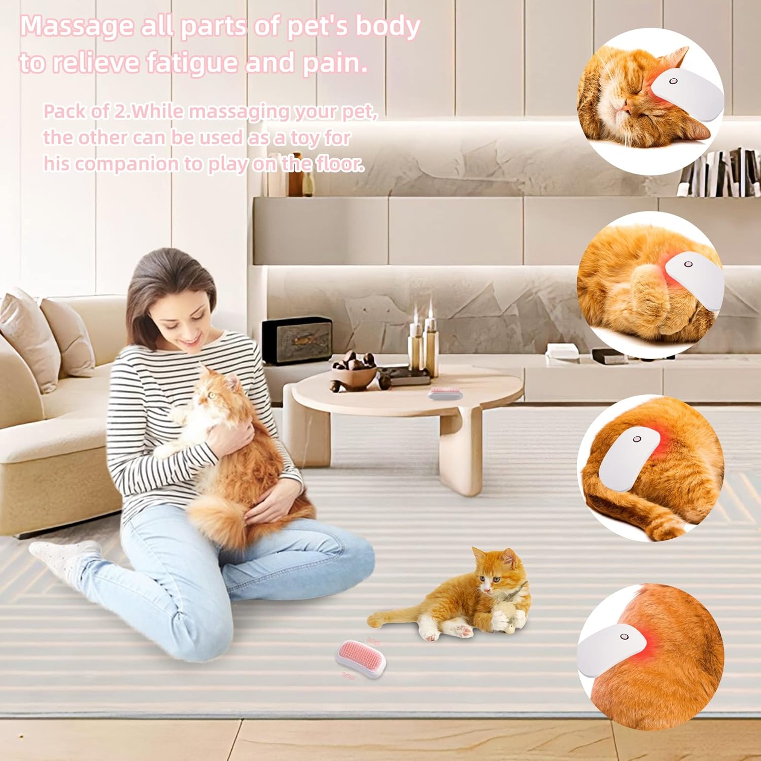 Portable Electric Massage Brush For Cats Dogs Pink