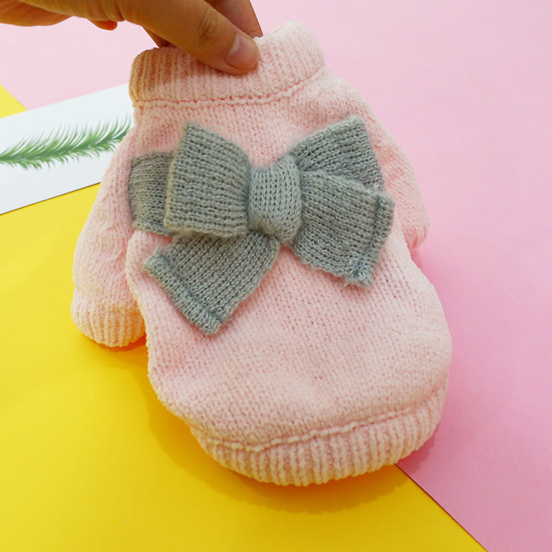 Bowknot Hollow Knit Sweater Costume For Dogs Cats