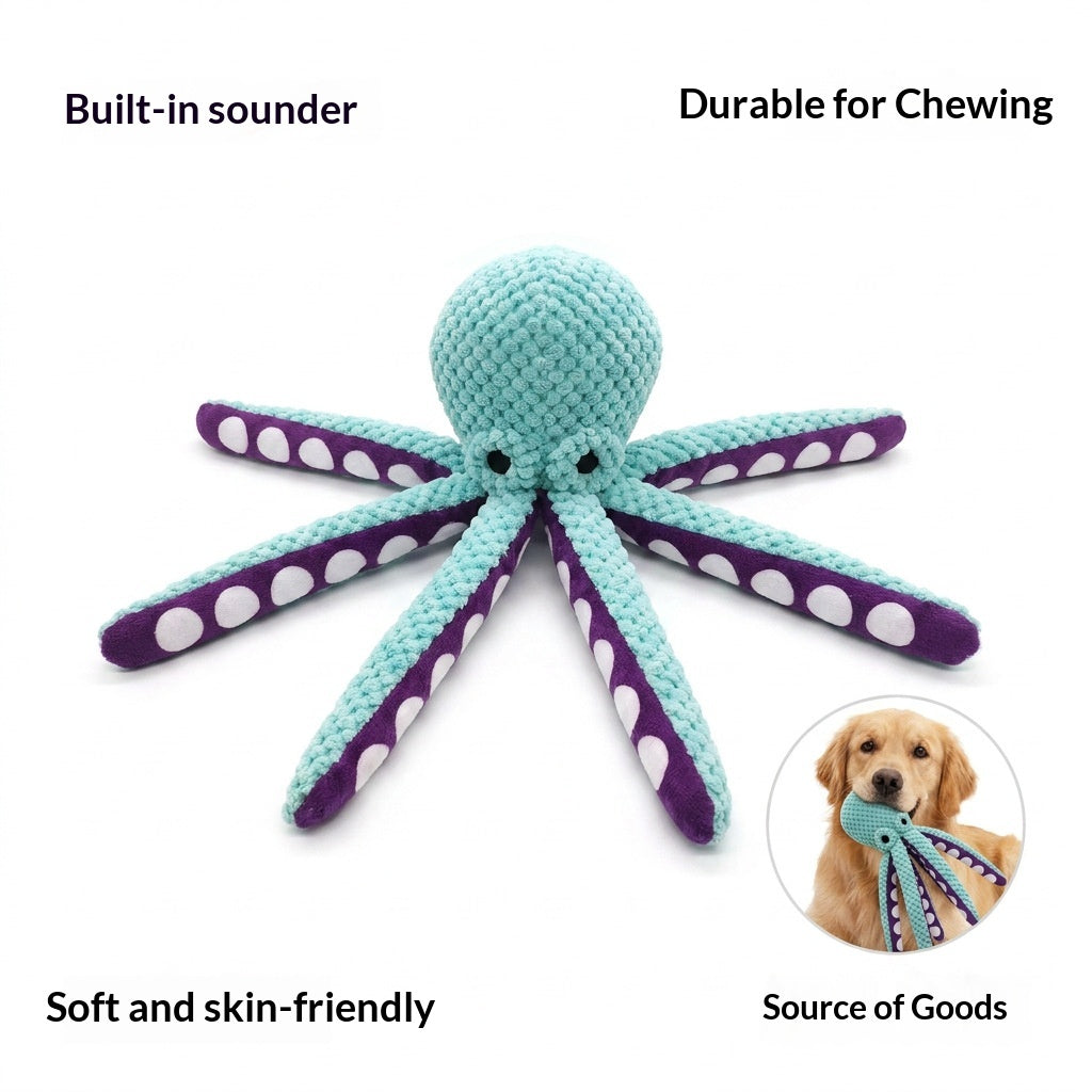 Squeaky Six-Legged Octopus Plush Chew Toy Pets