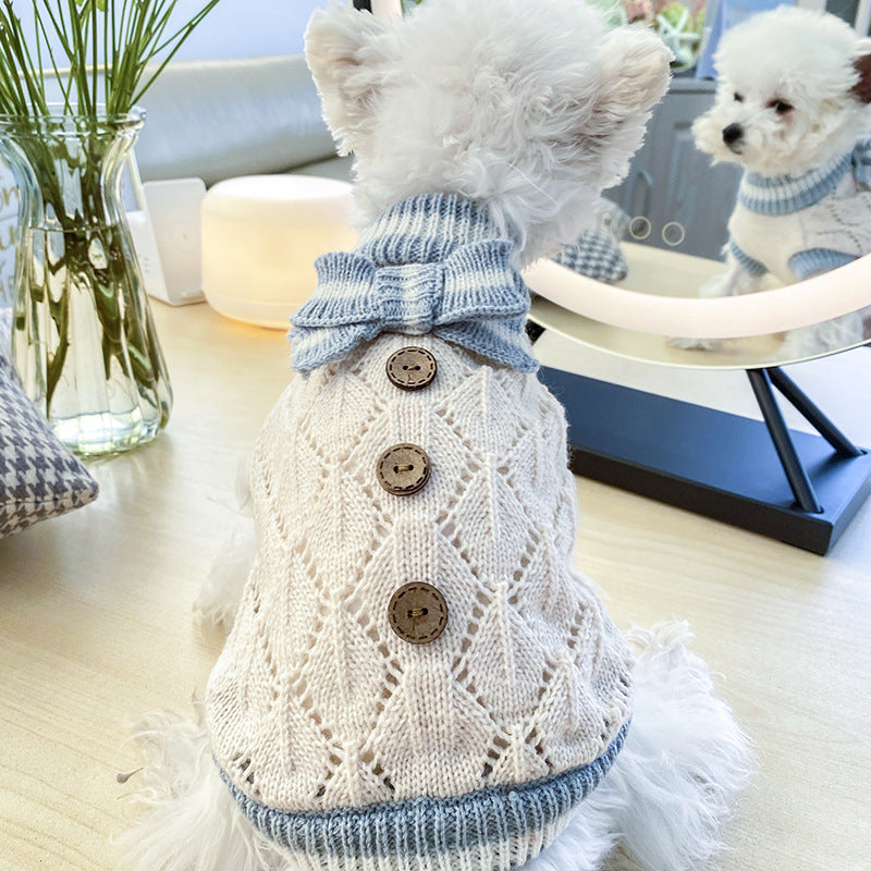 Bowknot Hollow Knit Sweater Costume For Dogs Cats