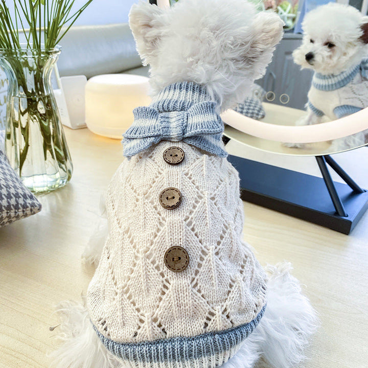 Bowknot Hollow Knit Sweater Costume For Dogs Cats