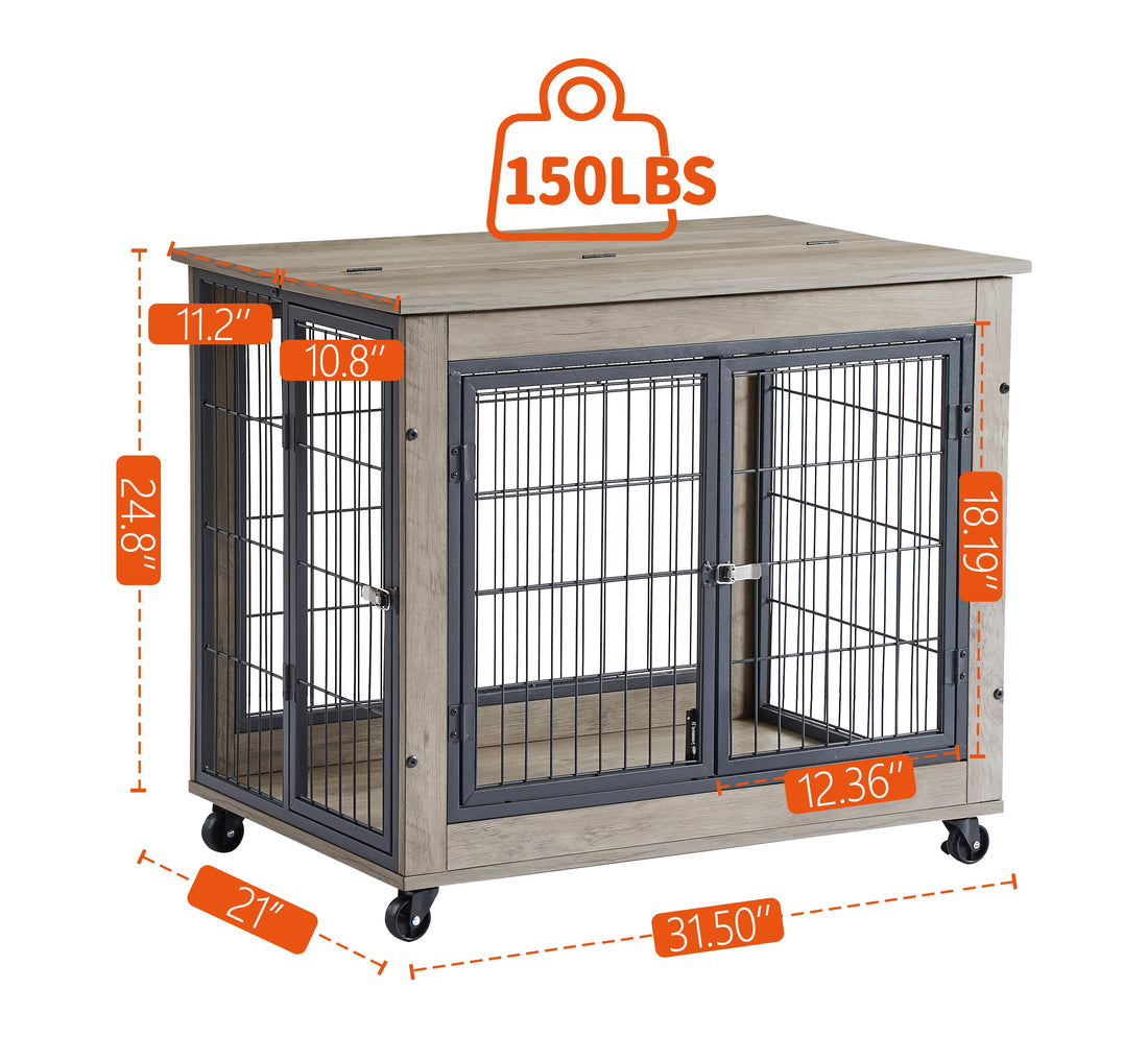 Furniture Dog Cage Crate With Double Doors Casters
