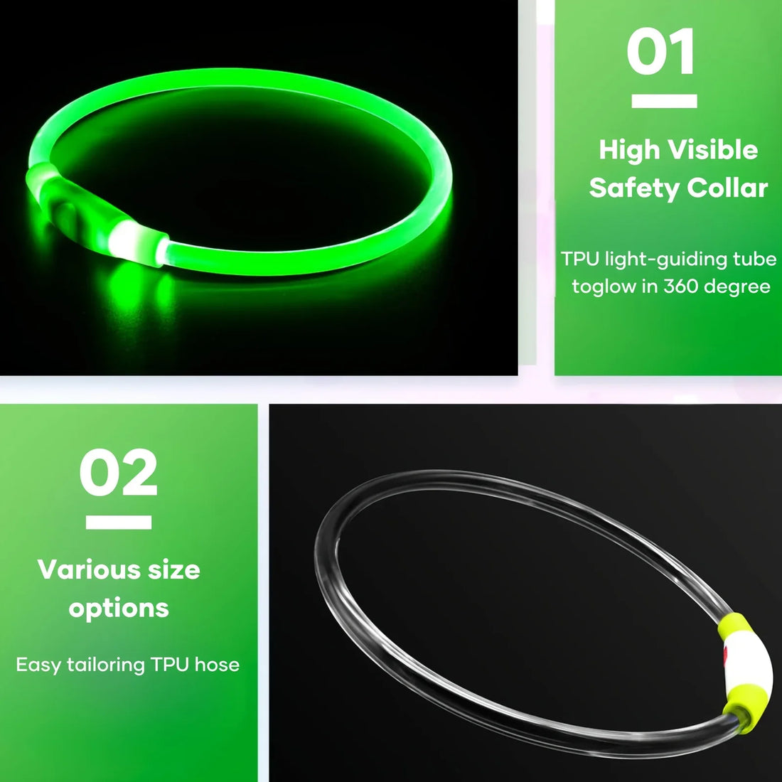 LED Light Dog Collar USB Rechargeable Luminous Safety