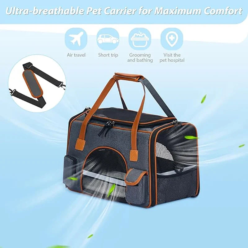Anti-Collapse Pet Carrier Bag With Storage Pockets Travel