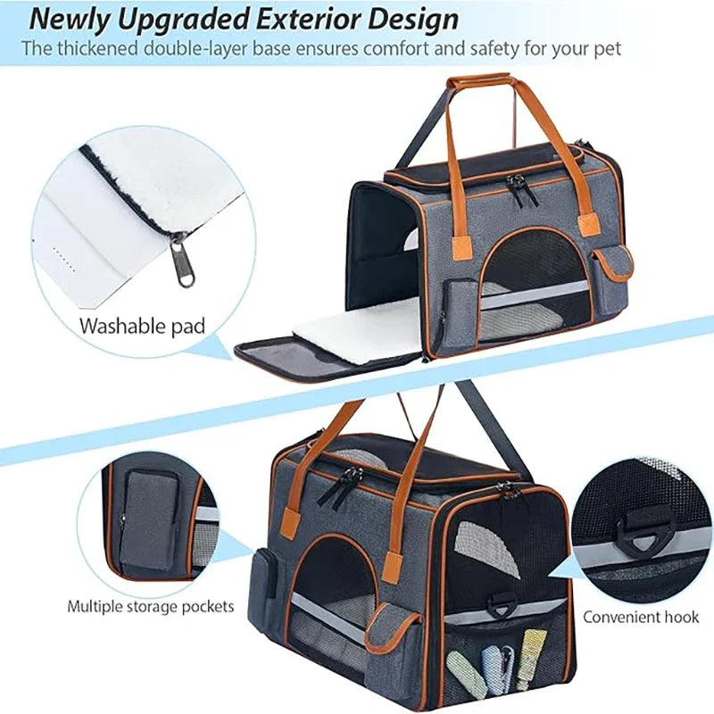 Anti-Collapse Pet Carrier Bag With Storage Pockets Travel