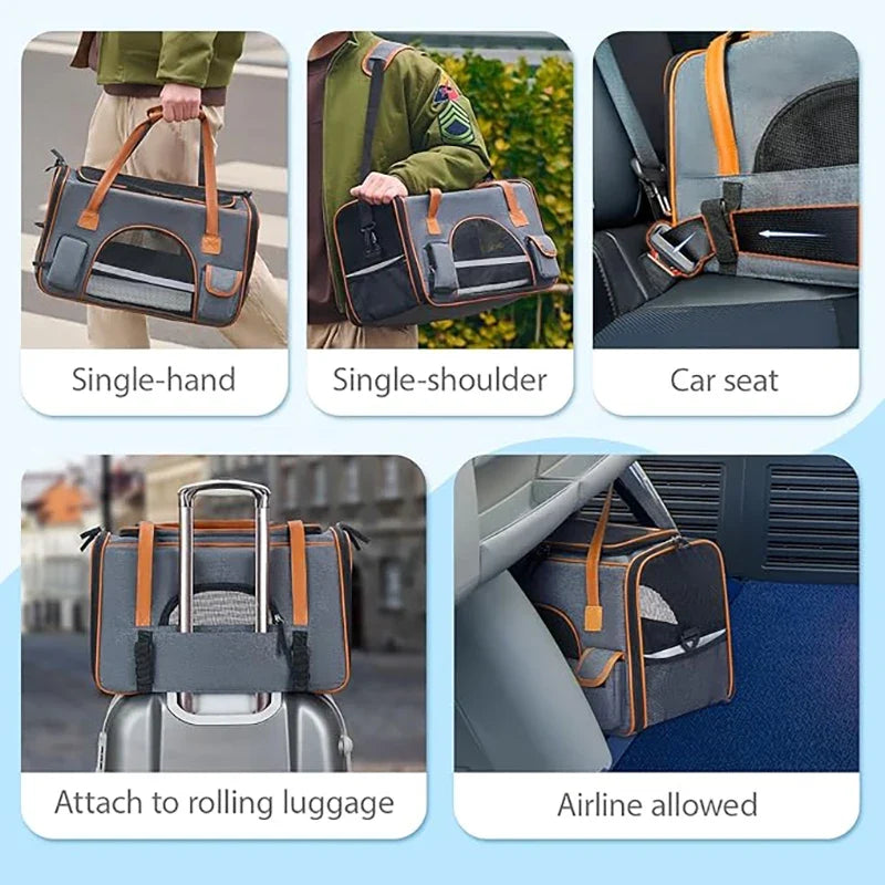 Anti-Collapse Pet Carrier Bag With Storage Pockets Travel