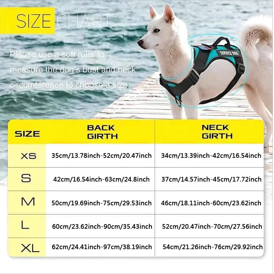 Reflective Service Dog Vest Harness With Five Patches