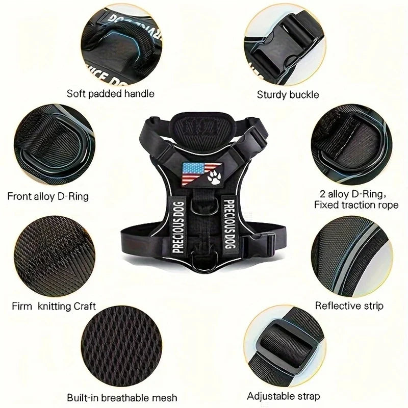 Reflective Service Dog Vest Harness With Five Patches