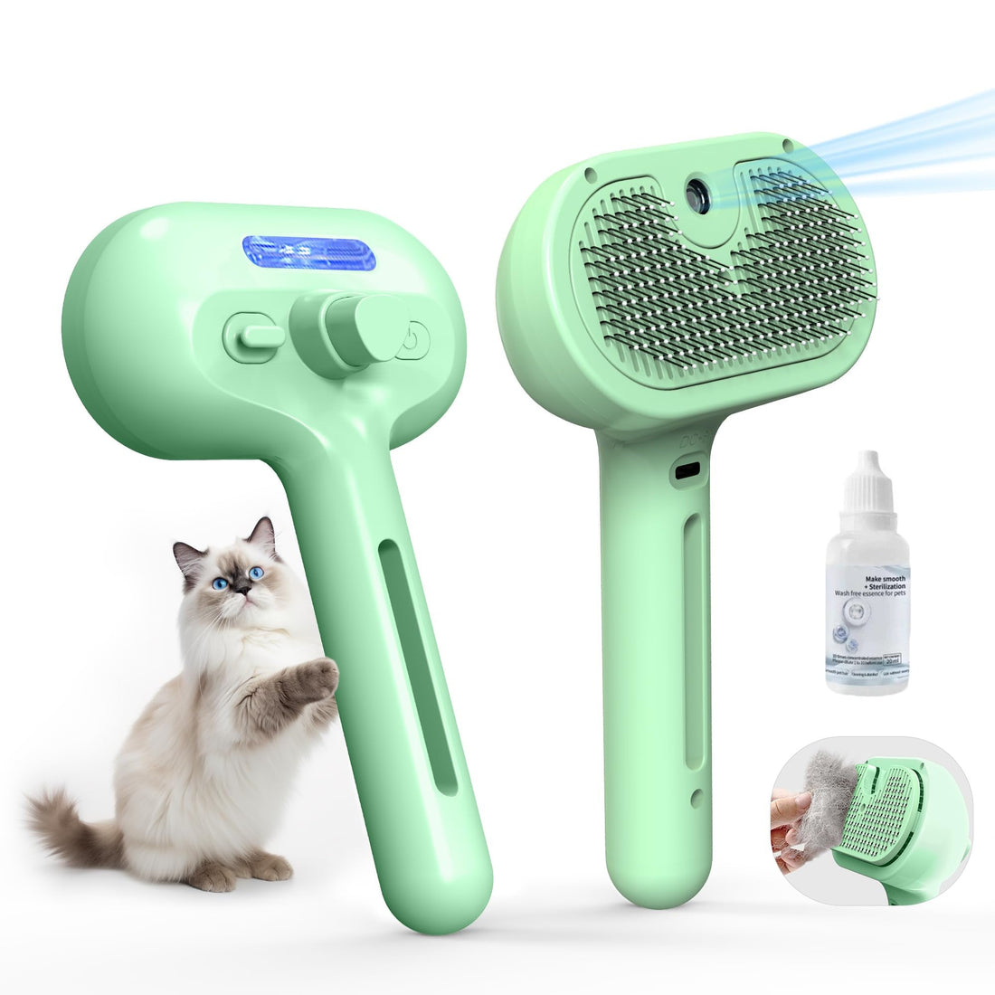 Pet Steam Brush Self-Cleaning Cool Mist Grooming Comb