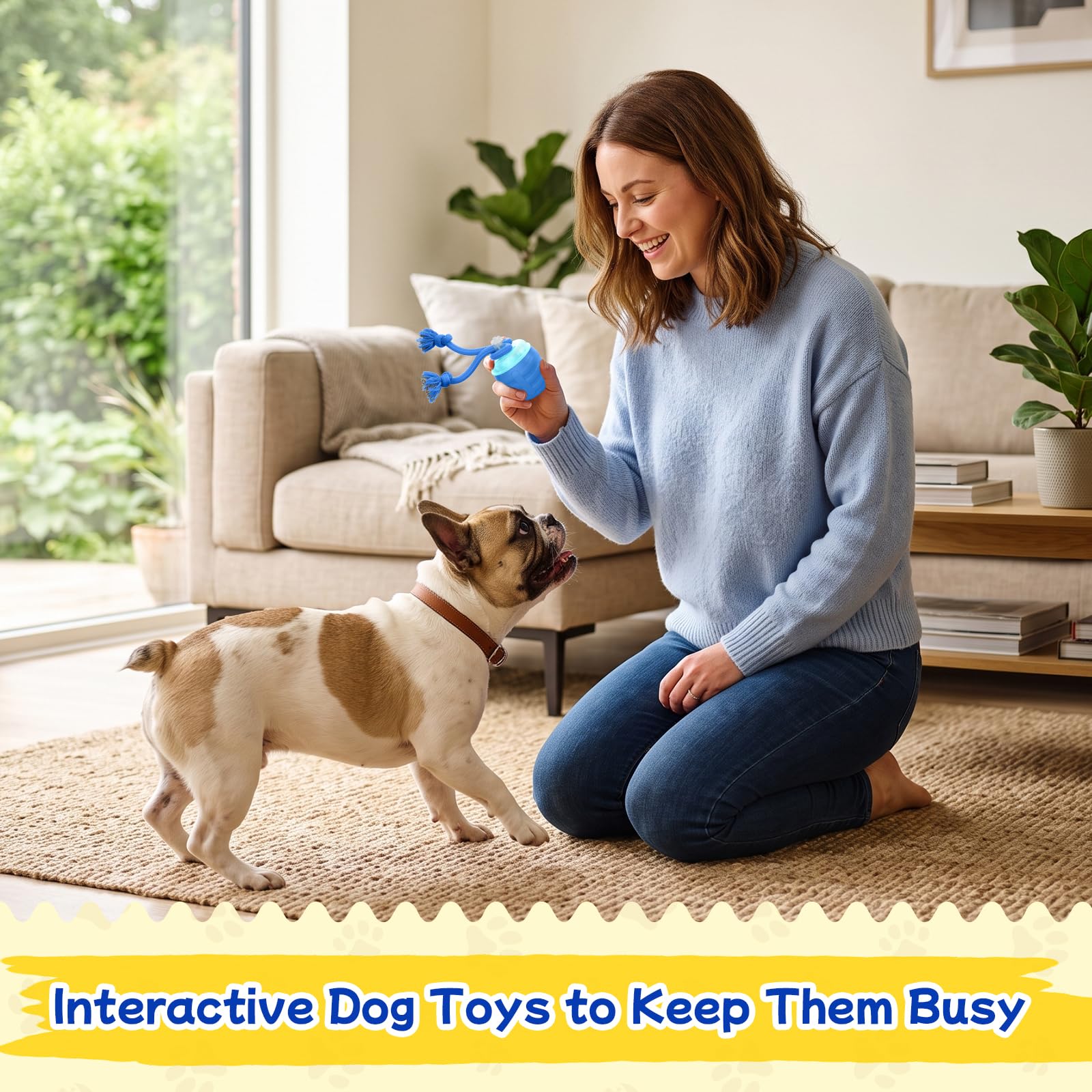 Interactive Automatic Rolling Dog Ball With Rope Toy