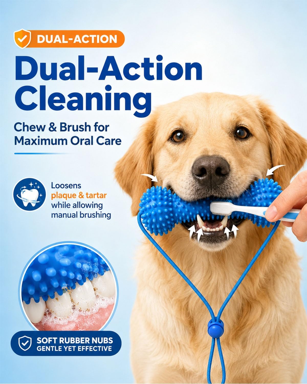 Dual-Action Dog Dental Chew Toy Toothbrush Cleaner