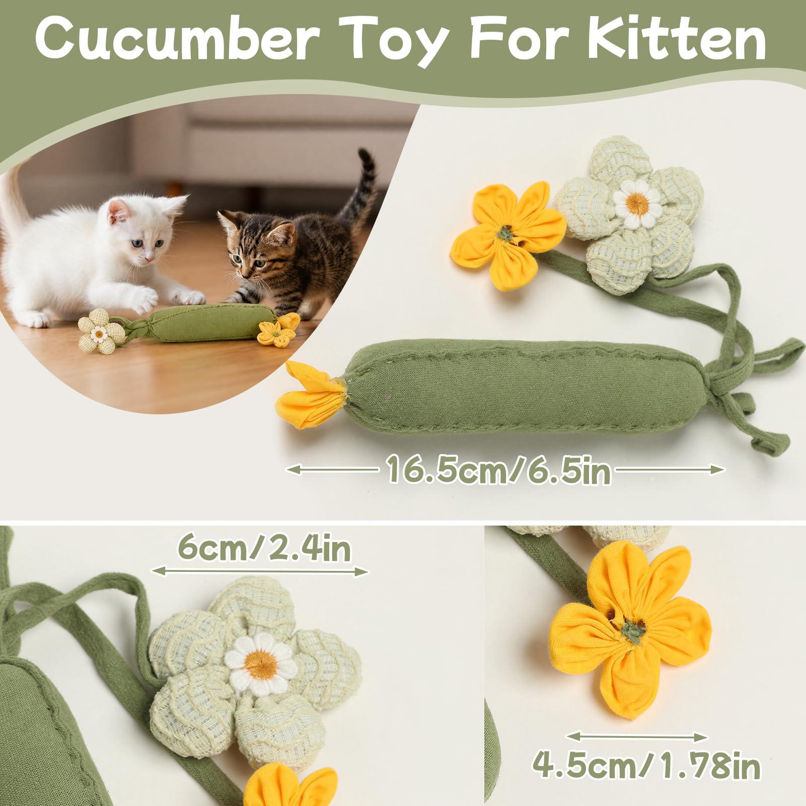 3-Piece Cucumber Catnip Kicker Plush Toys Indoor Cats