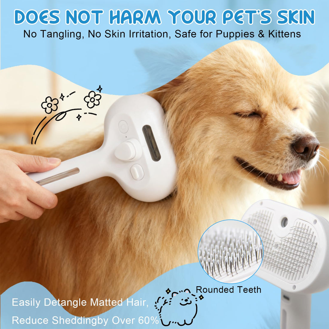 Pet Steam Brush Self-Cleaning Cool Mist Grooming Comb