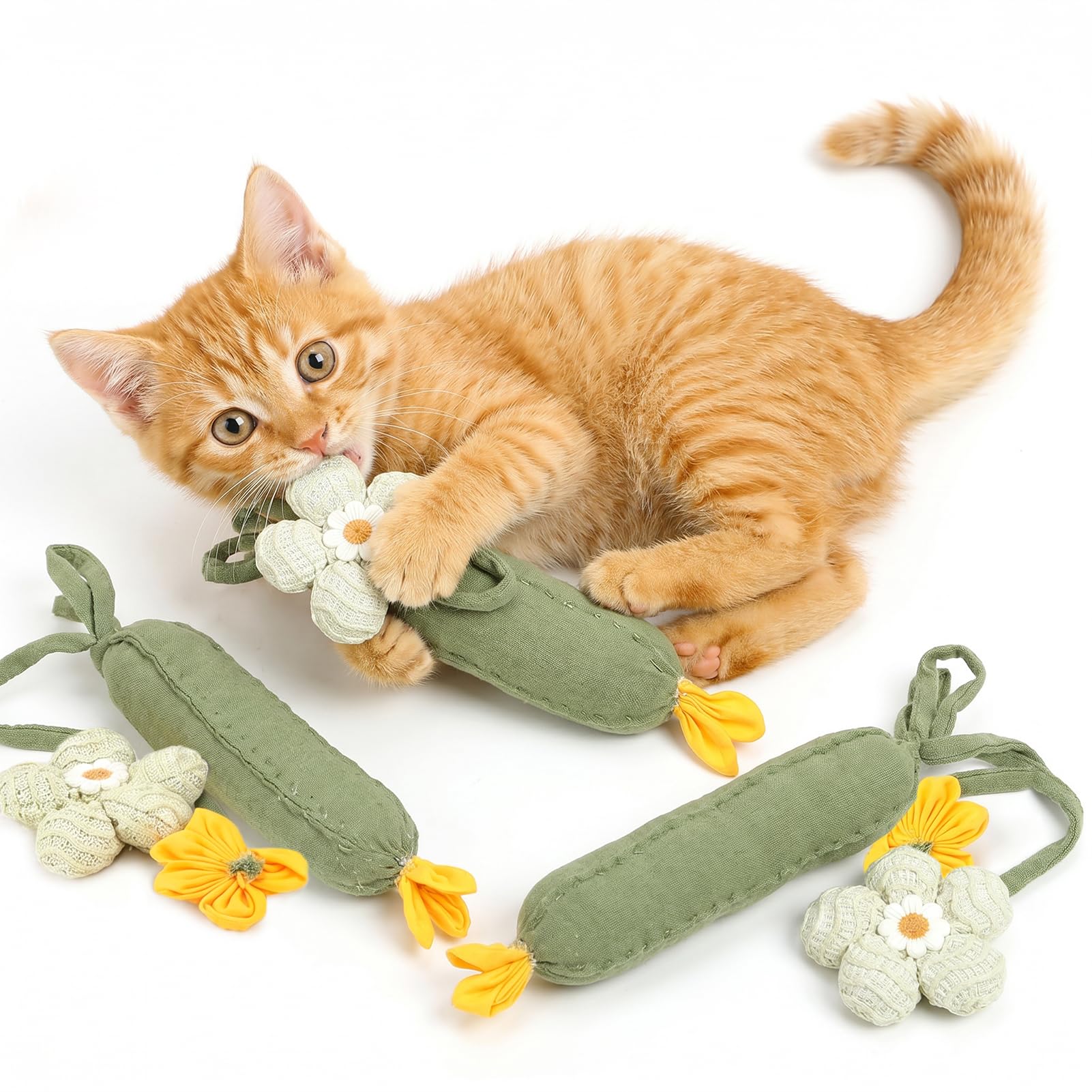 3-Piece Cucumber Catnip Kicker Plush Toys Indoor Cats