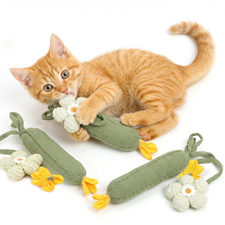 3-Piece Cucumber Catnip Kicker Plush Toys Indoor Cats