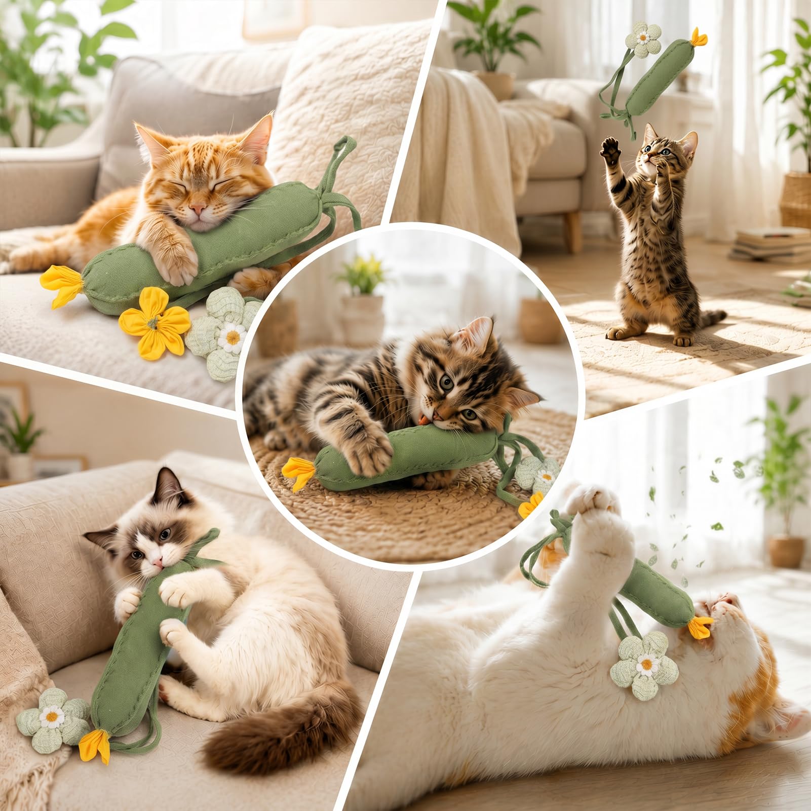 3-Piece Cucumber Catnip Kicker Plush Toys Indoor Cats