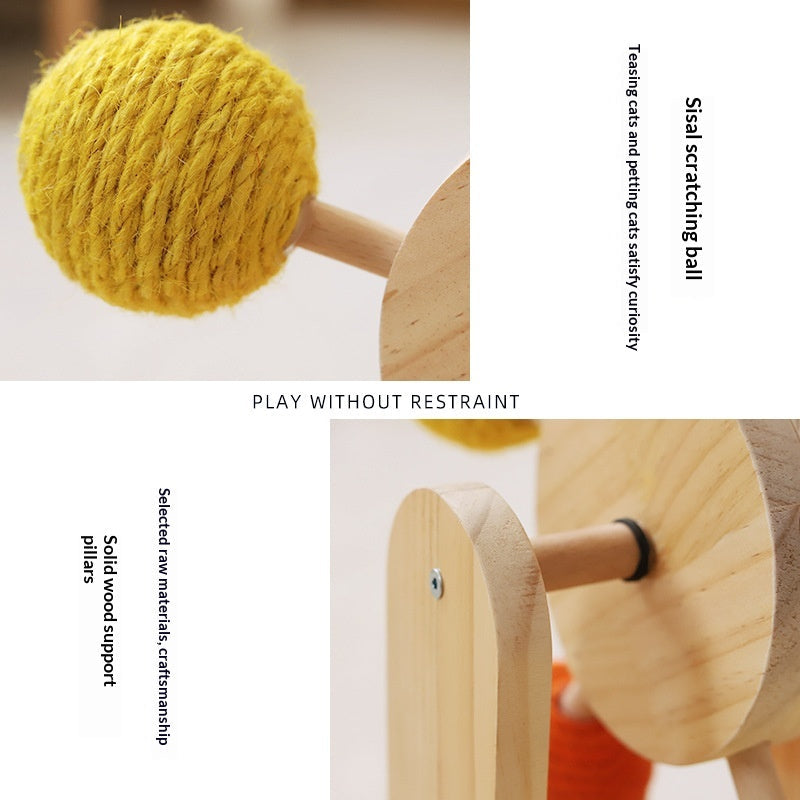 Solid Wood Cat Scratching Board Turntable Hemp Rope