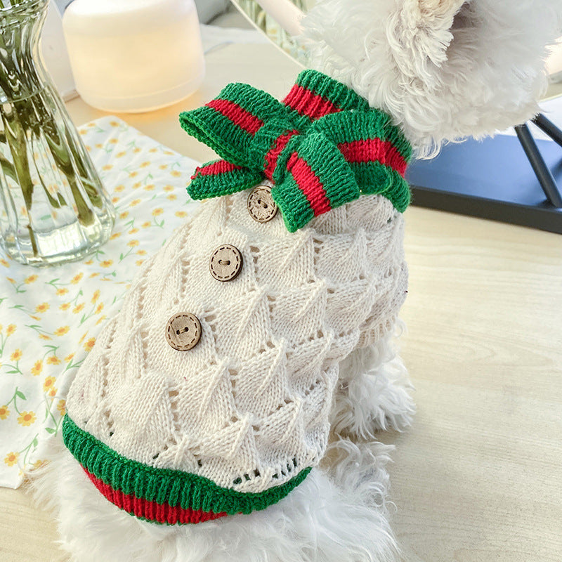 Bowknot Hollow Knit Sweater Costume For Dogs Cats