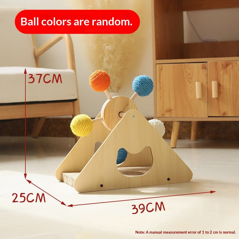 Solid Wood Cat Scratching Board Turntable Hemp Rope