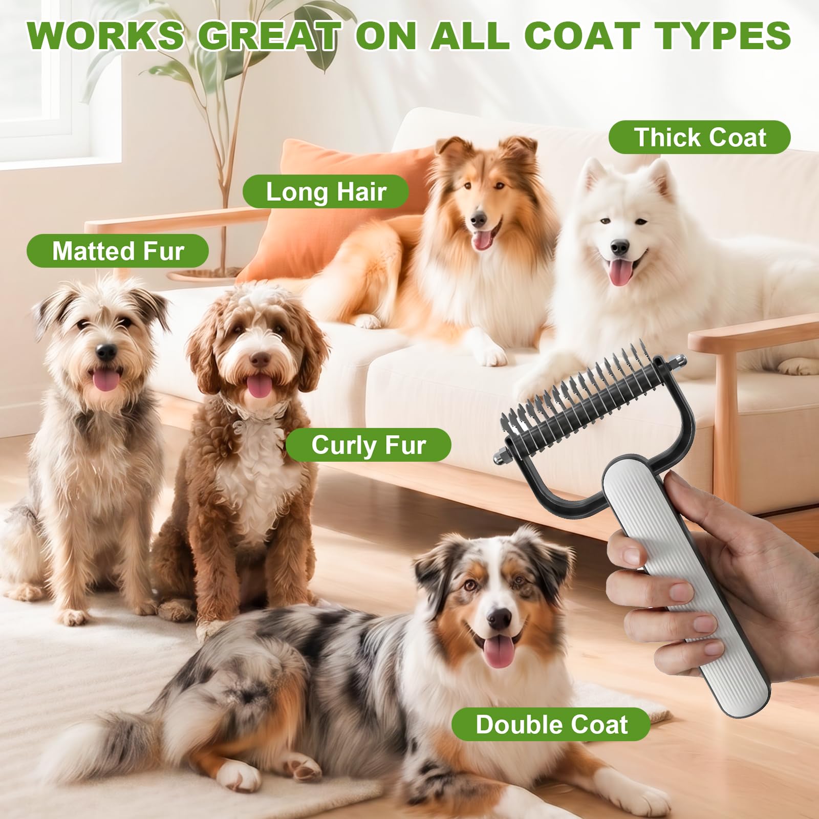 Double-Sided Dematting Comb For Dogs Cats Thick Coats